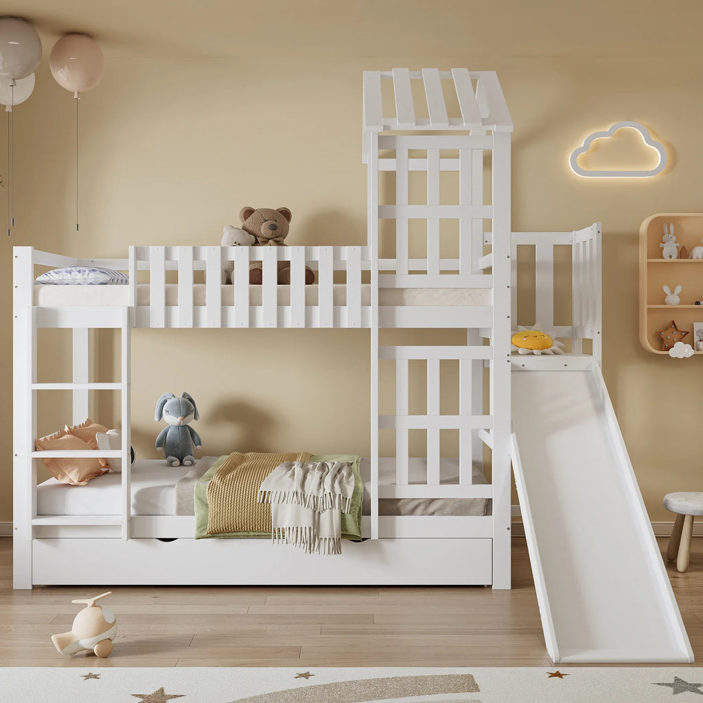 Lit cabane superposé avec toboggan blanc enfant Tilda Kids