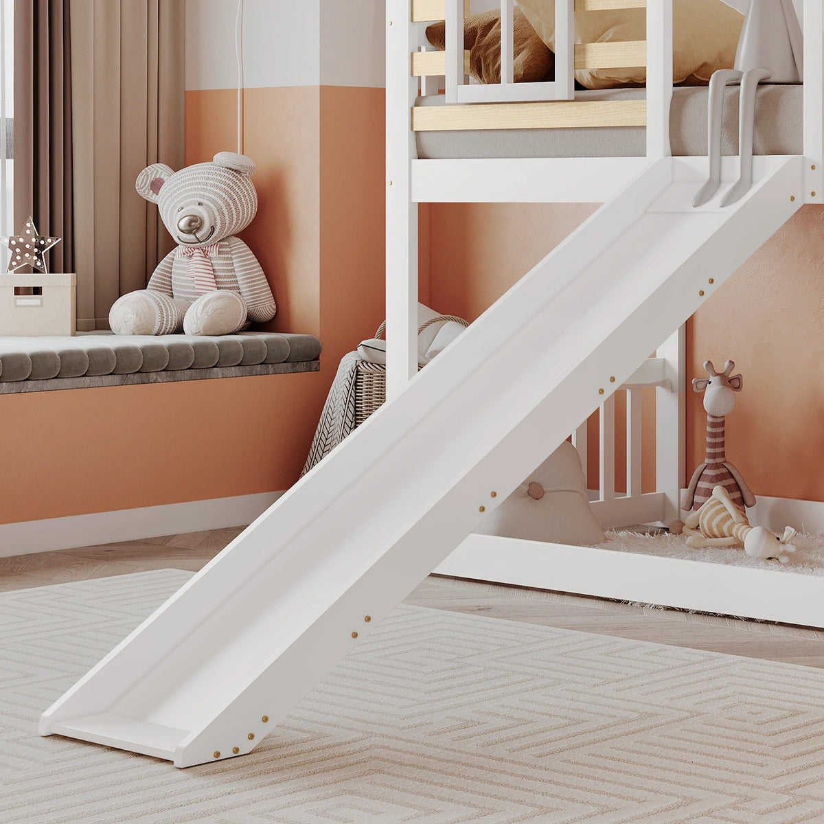 Lit cabane superposé avec toboggan blanc Tilda Kids