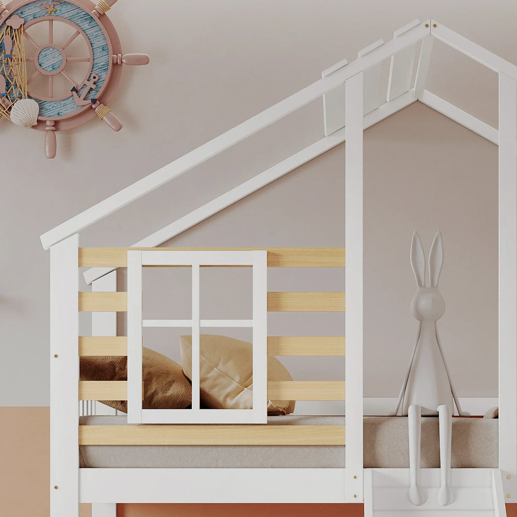 Lit cabane superposé avec toboggan blanc Tilda Kids
