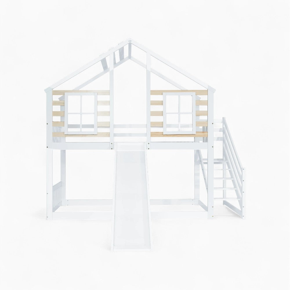 Lit cabane superposé avec toboggan blanc Tilda Kids