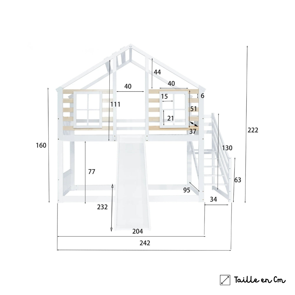 Lit cabane superposé avec toboggan blanc Tilda Kids