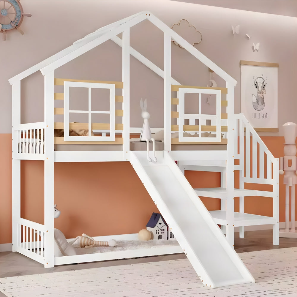 Lit cabane superposé avec toboggan blanc Tilda Kids