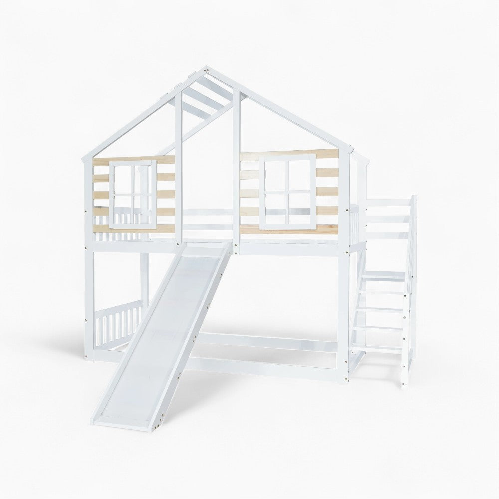 Lit cabane superposé avec toboggan blanc Tilda Kids