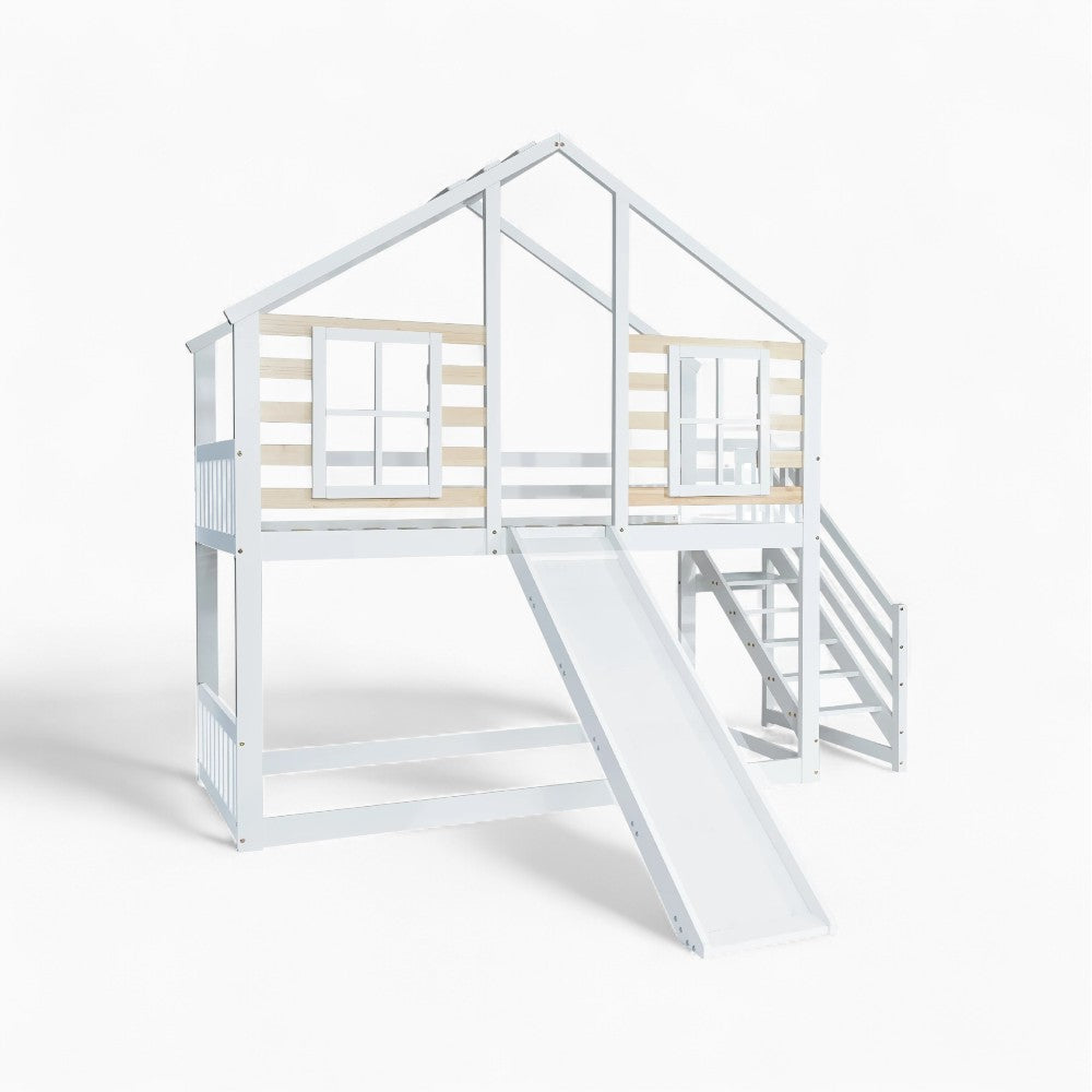 Lit cabane superposé avec toboggan blanc Tilda Kids