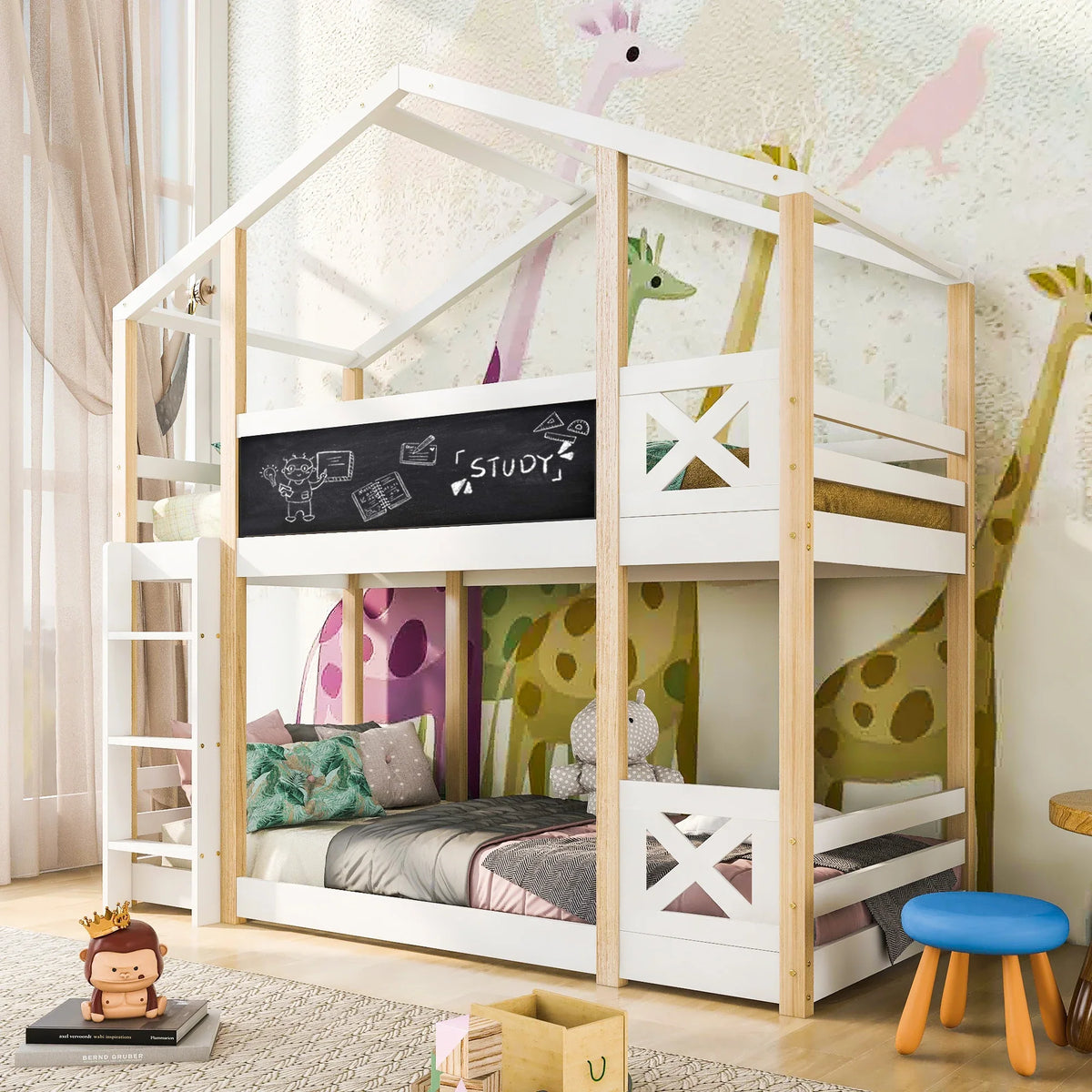 Lit cabane superposé avec toboggan enfant Tilda Kids