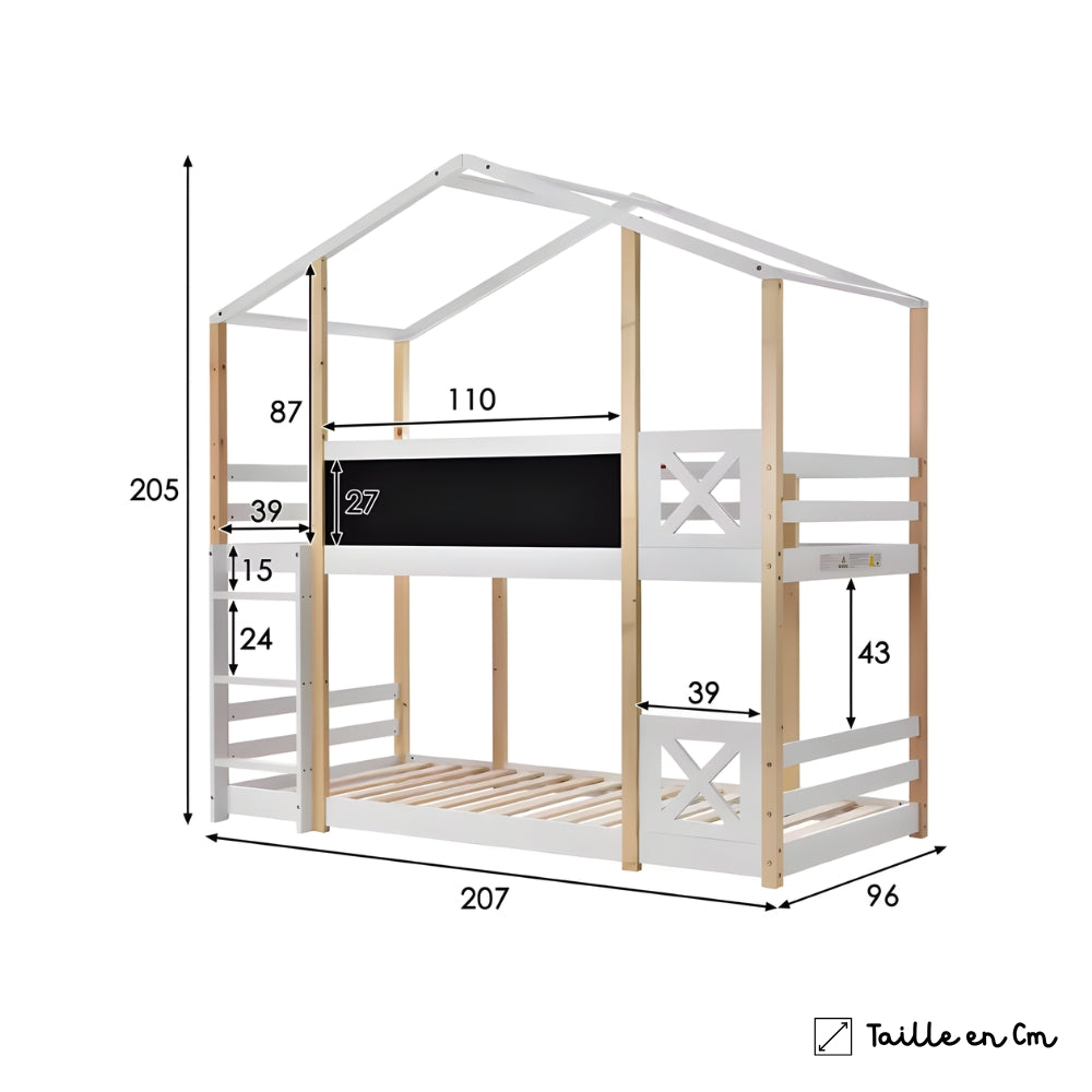 Lit cabane superposé avec toboggan enfant Tilda Kids