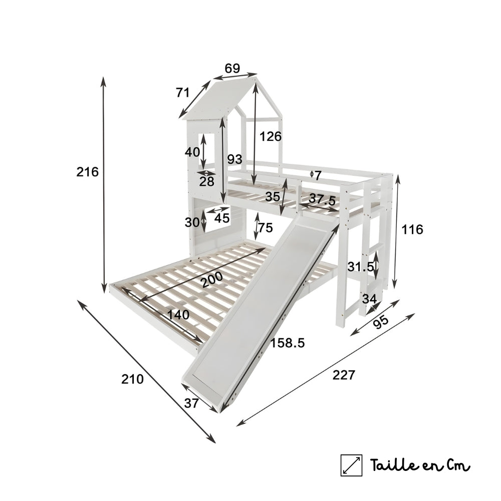 Lit cabane superposé avec toboggan pour enfants Tilda Kids
