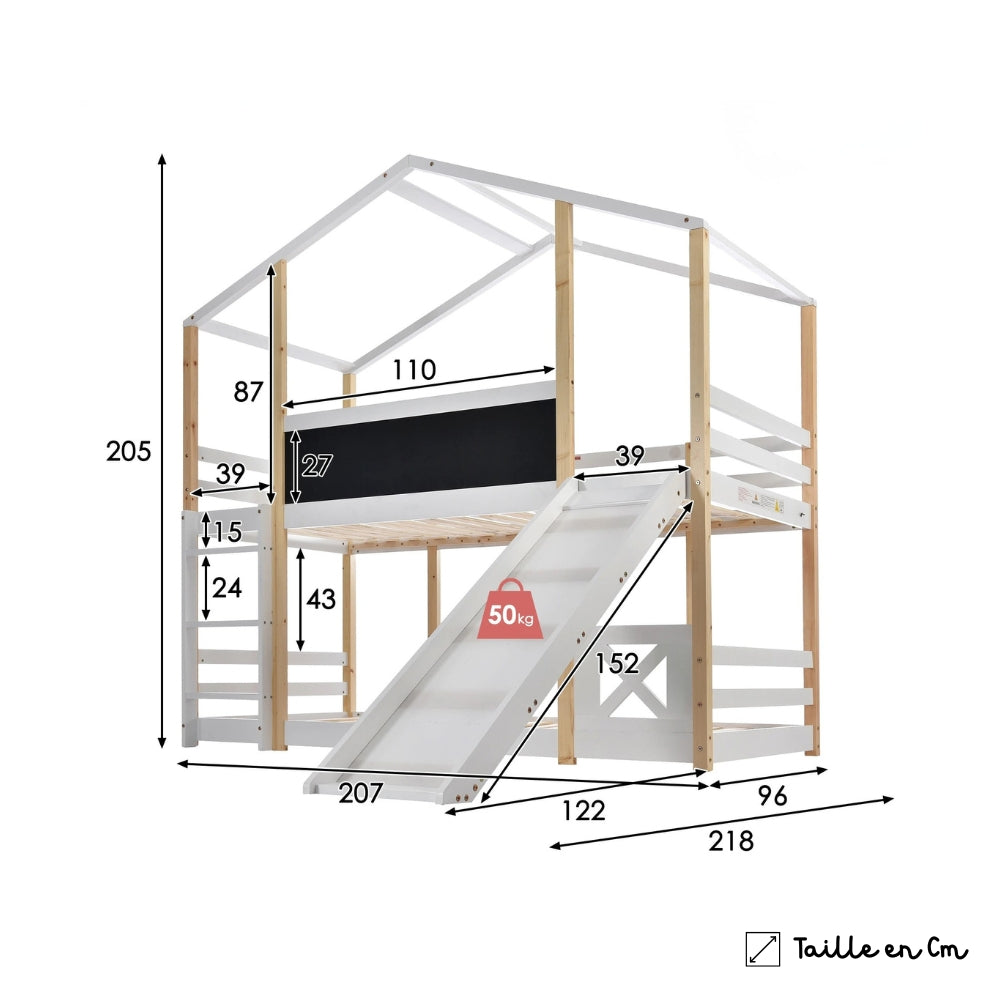 Lit cabane superposé avec toboggan Tilda Kids