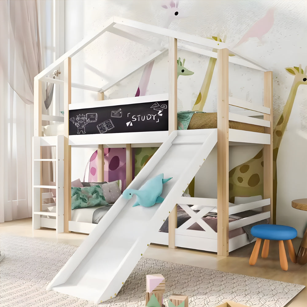 Lit cabane superposé avec toboggan Tilda Kids