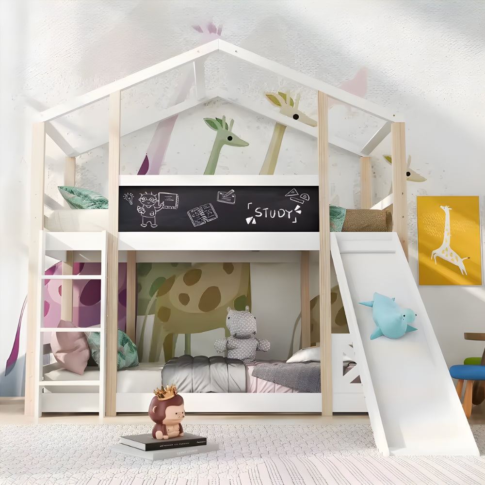 Lit cabane superposé avec toboggan Tilda Kids