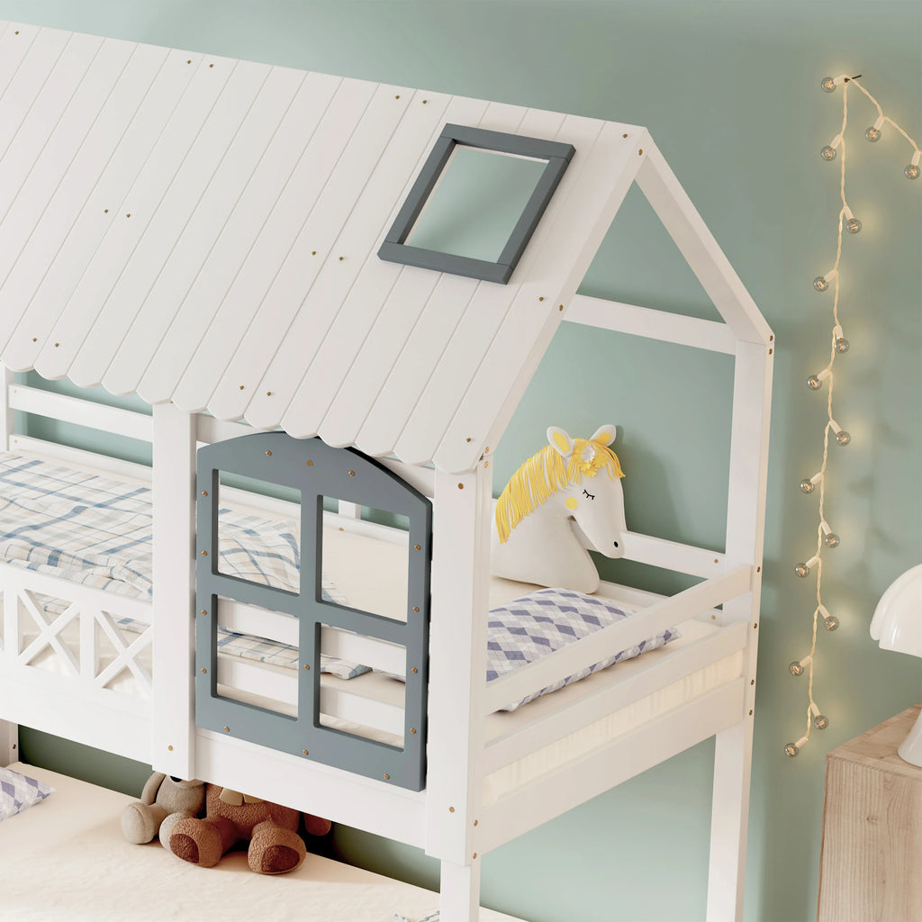 Lit cabane superposé blanc et gris 90x200cm Tilda Kids