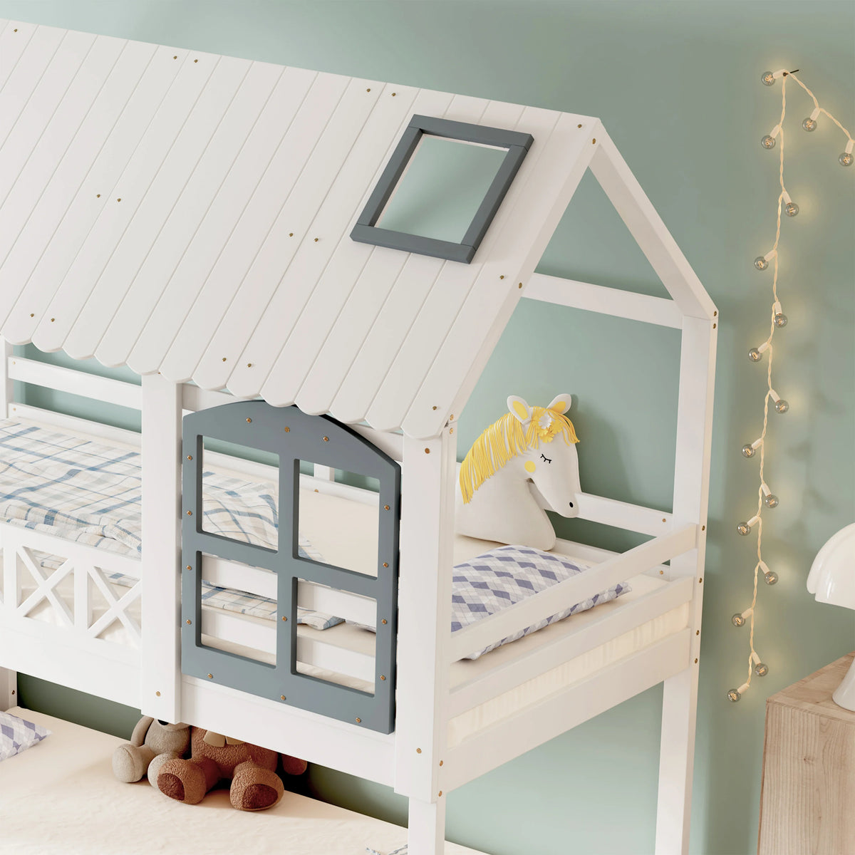 Lit cabane superposé blanc et gris 90x200cm Tilda Kids