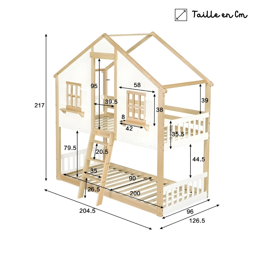 Lit cabane superposé enfant en bois Tilda Kids