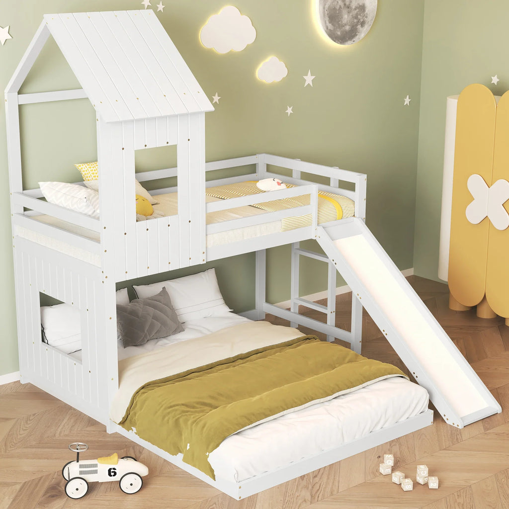 Lit cabane superposé toboggan avec tiroirs Tilda Kids