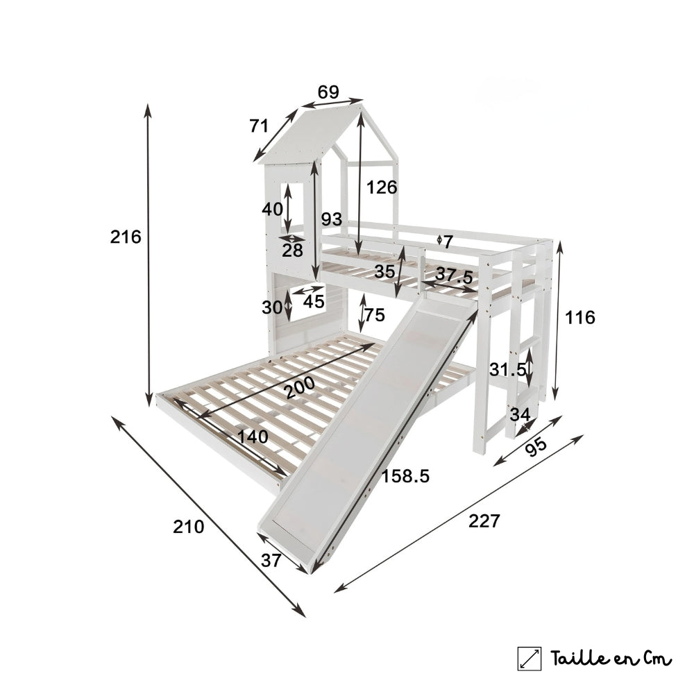 Lit cabane superposé toboggan avec tiroirs Tilda Kids