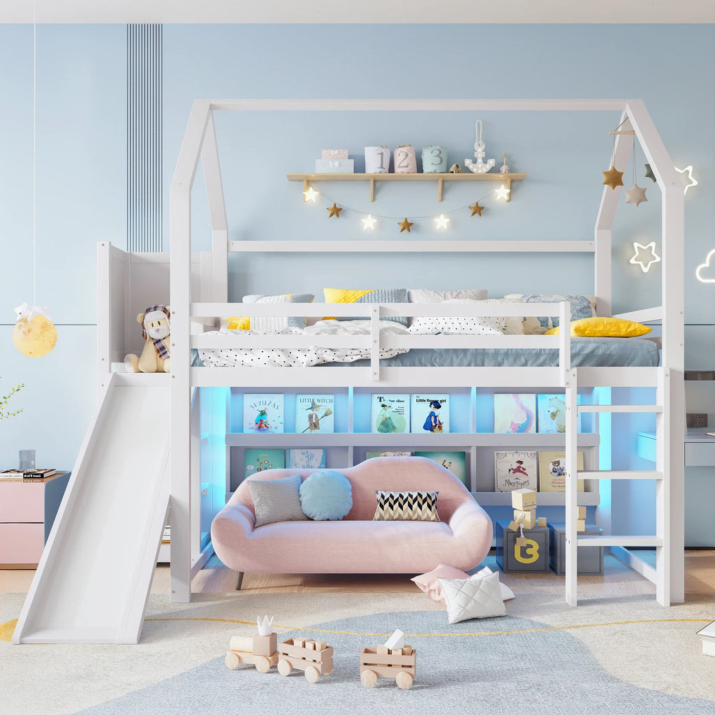 Lit cabane surélevé blanc avec toboggan pour enfant Tilda Kids