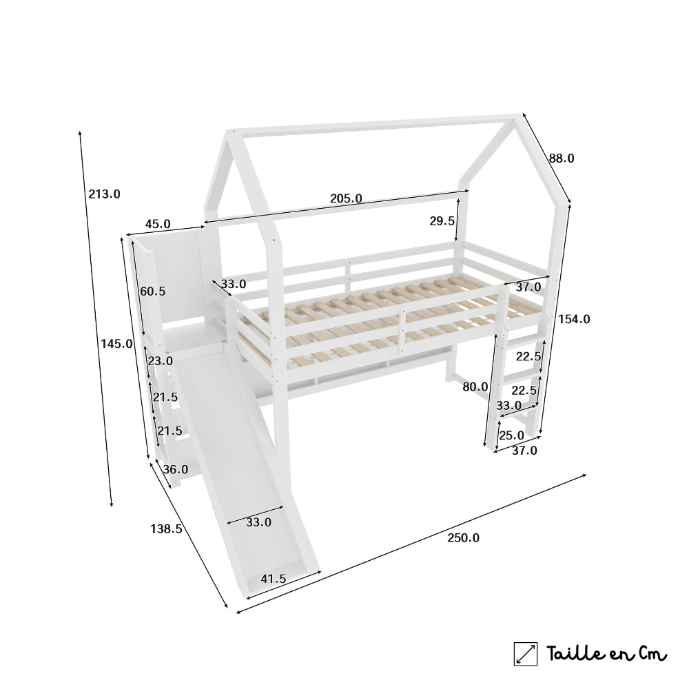 Lit cabane surélevé blanc avec toboggan pour enfant Tilda Kids