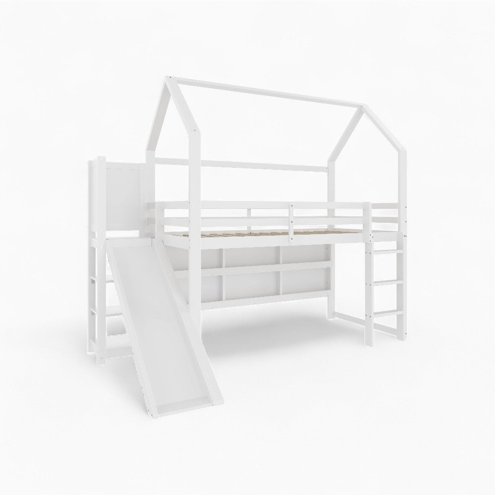 Lit cabane surélevé blanc avec toboggan pour enfant Tilda Kids