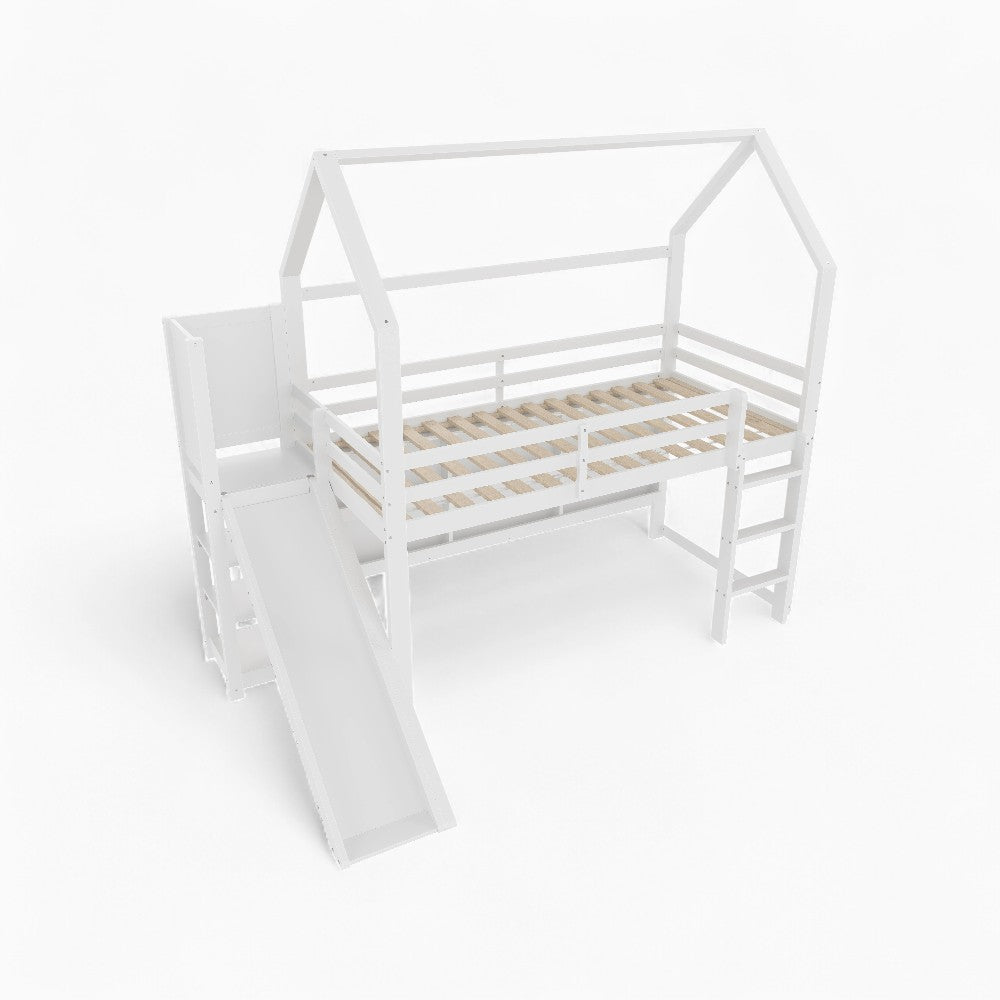 Lit cabane surélevé blanc avec toboggan pour enfant Tilda Kids