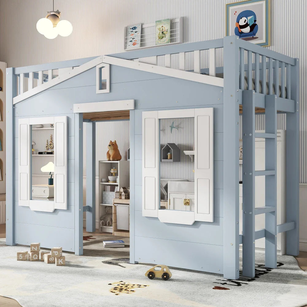 Lit cabane surélevé bleu en hauteur pour enfant Tilda Kids