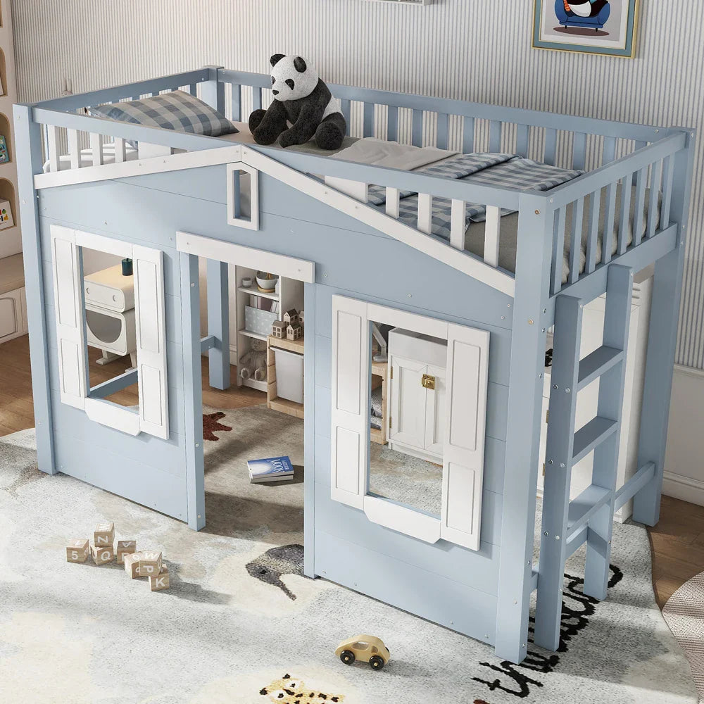 Lit cabane surélevé bleu en hauteur pour enfant Tilda Kids