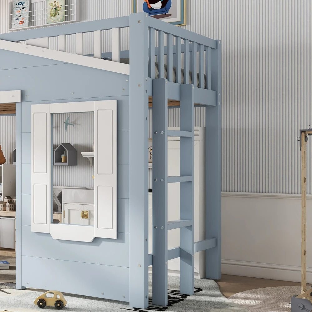 Lit cabane surélevé bleu en hauteur pour enfant Tilda Kids