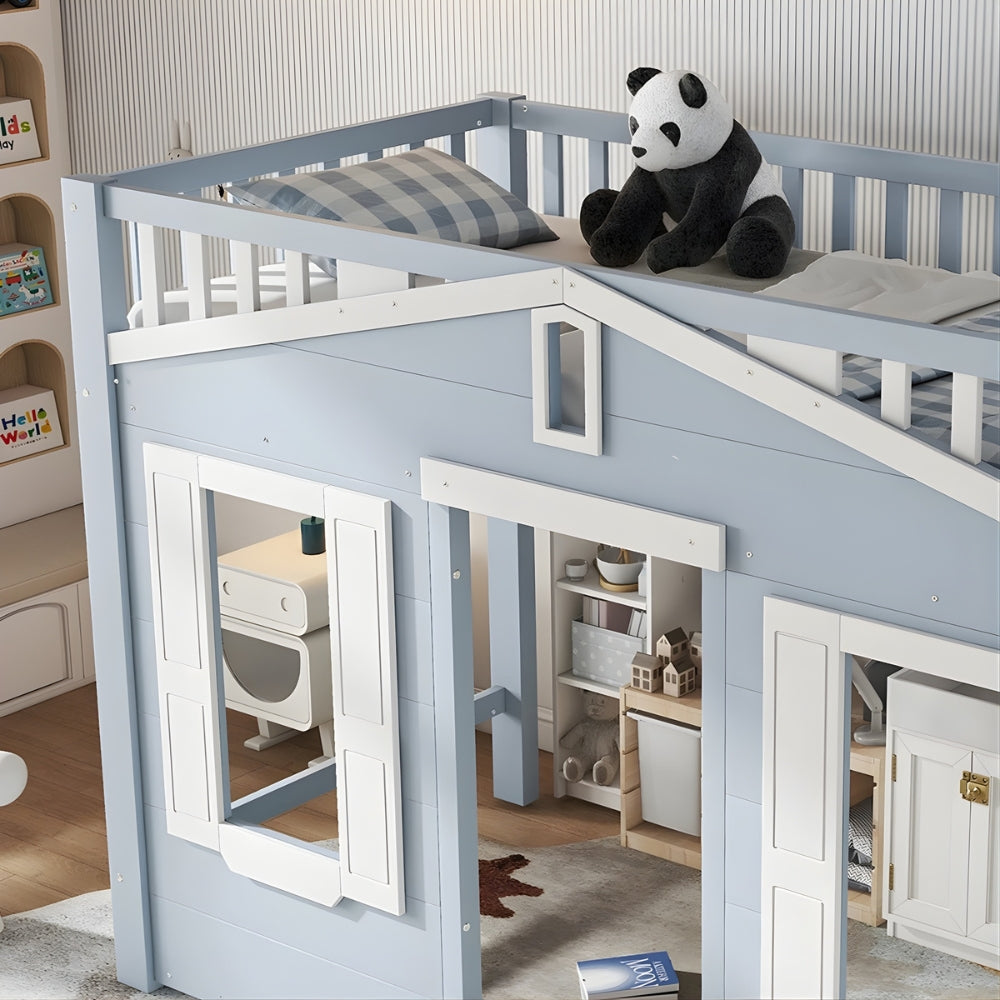 Lit cabane surélevé bleu en hauteur pour enfant Tilda Kids