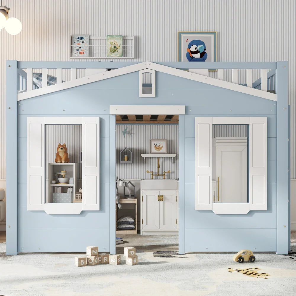 Lit cabane surélevé bleu en hauteur pour enfant Tilda Kids