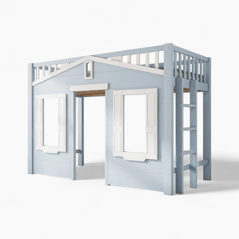 Lit cabane surélevé bleu en hauteur pour enfant Tilda Kids