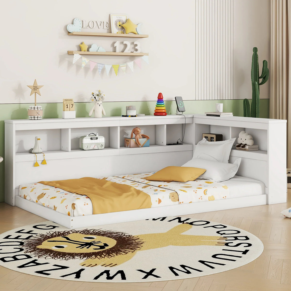 Lit enfant blanc au sol avec rangement Tilda Kids