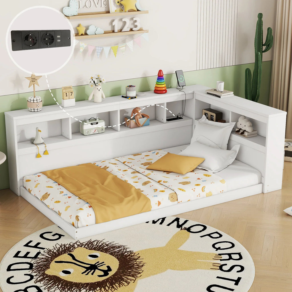 Lit enfant blanc au sol avec rangement Tilda Kids