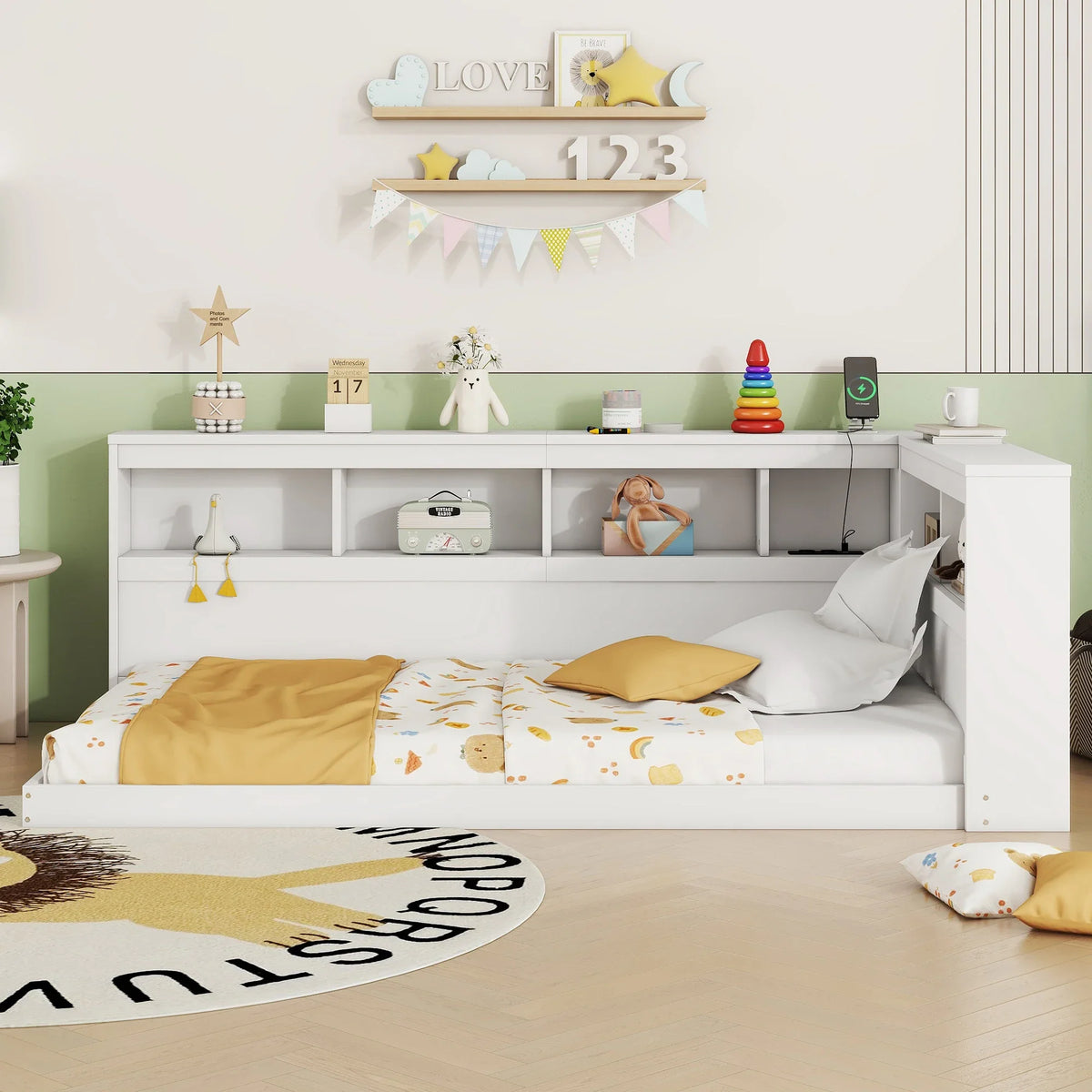 Lit enfant blanc au sol avec rangement Tilda Kids