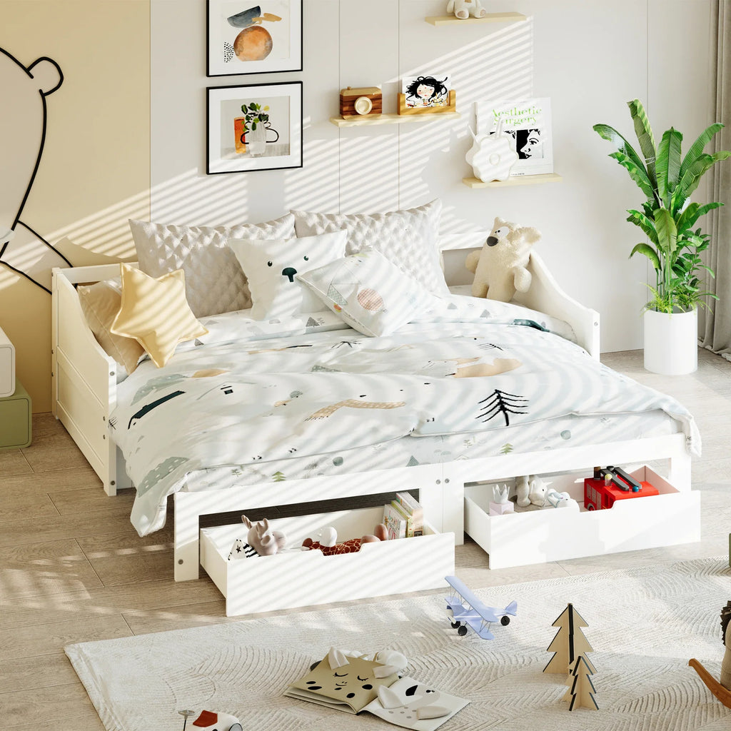 Lit enfant blanc avec rangements et deux tiroirs Tilda Kids