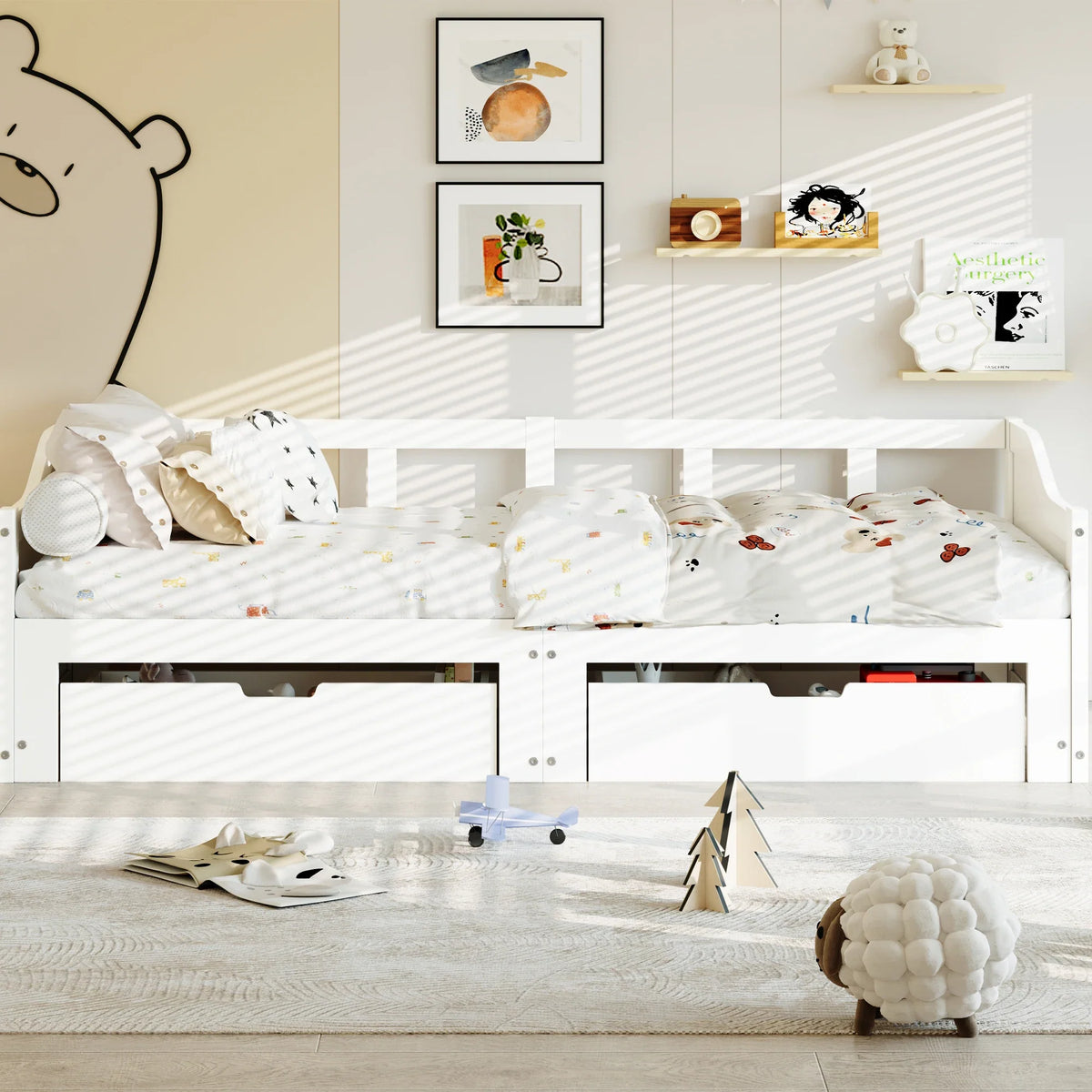 Lit enfant blanc avec rangements et deux tiroirs Tilda Kids