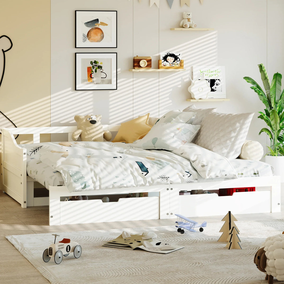 Lit enfant blanc avec rangements et deux tiroirs Tilda Kids
