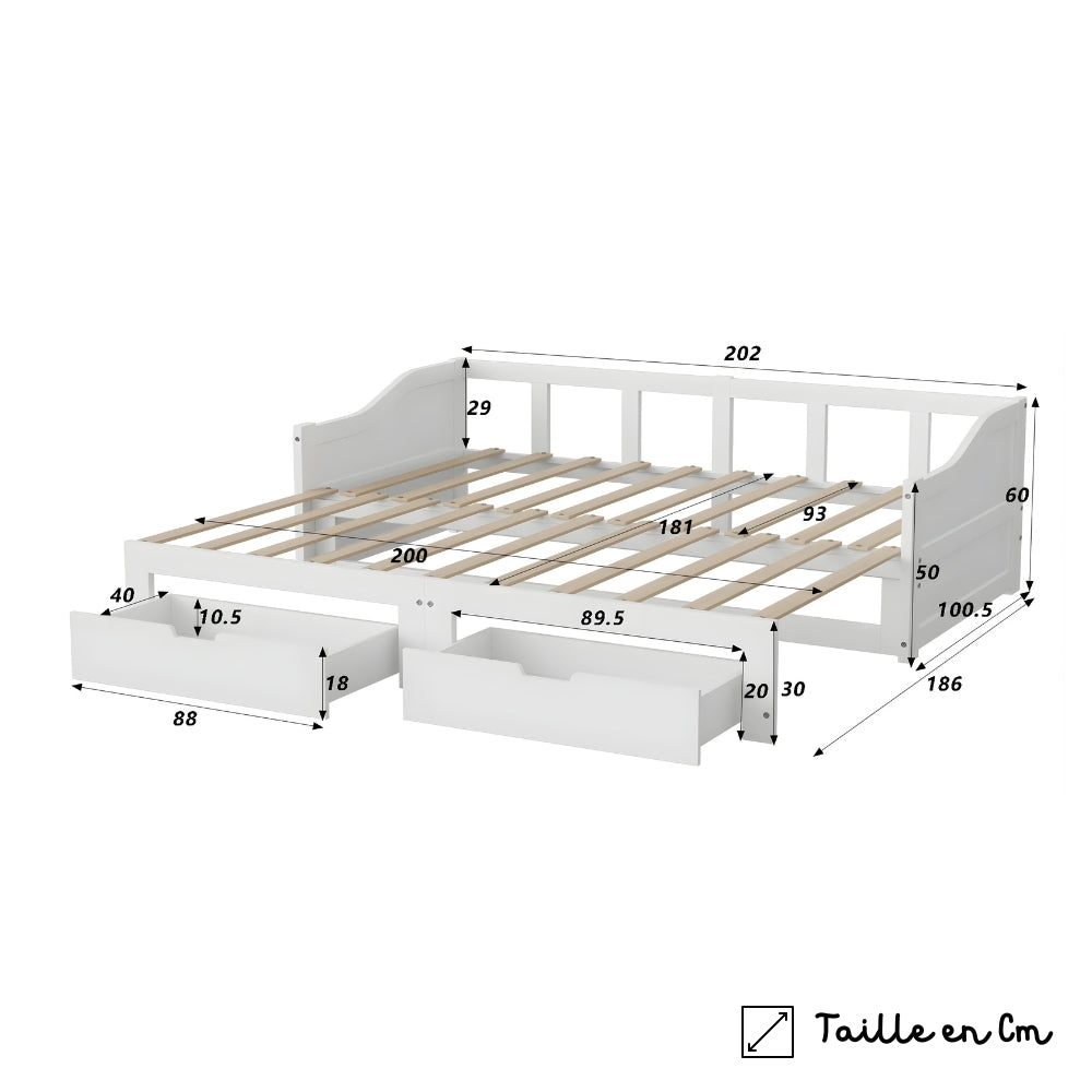 Lit enfant blanc avec rangements et deux tiroirs Tilda Kids
