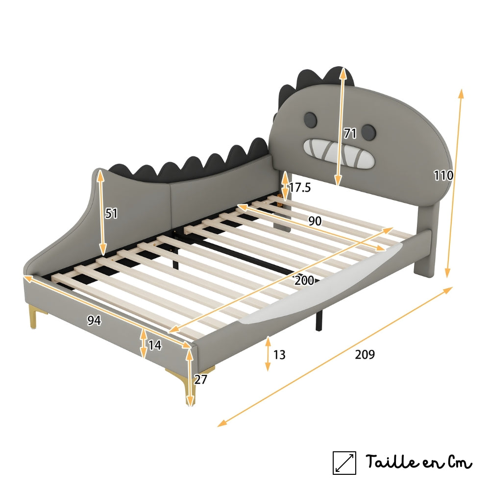 Lit enfant dinosaure gris 90x200 cm Tilda Kids
