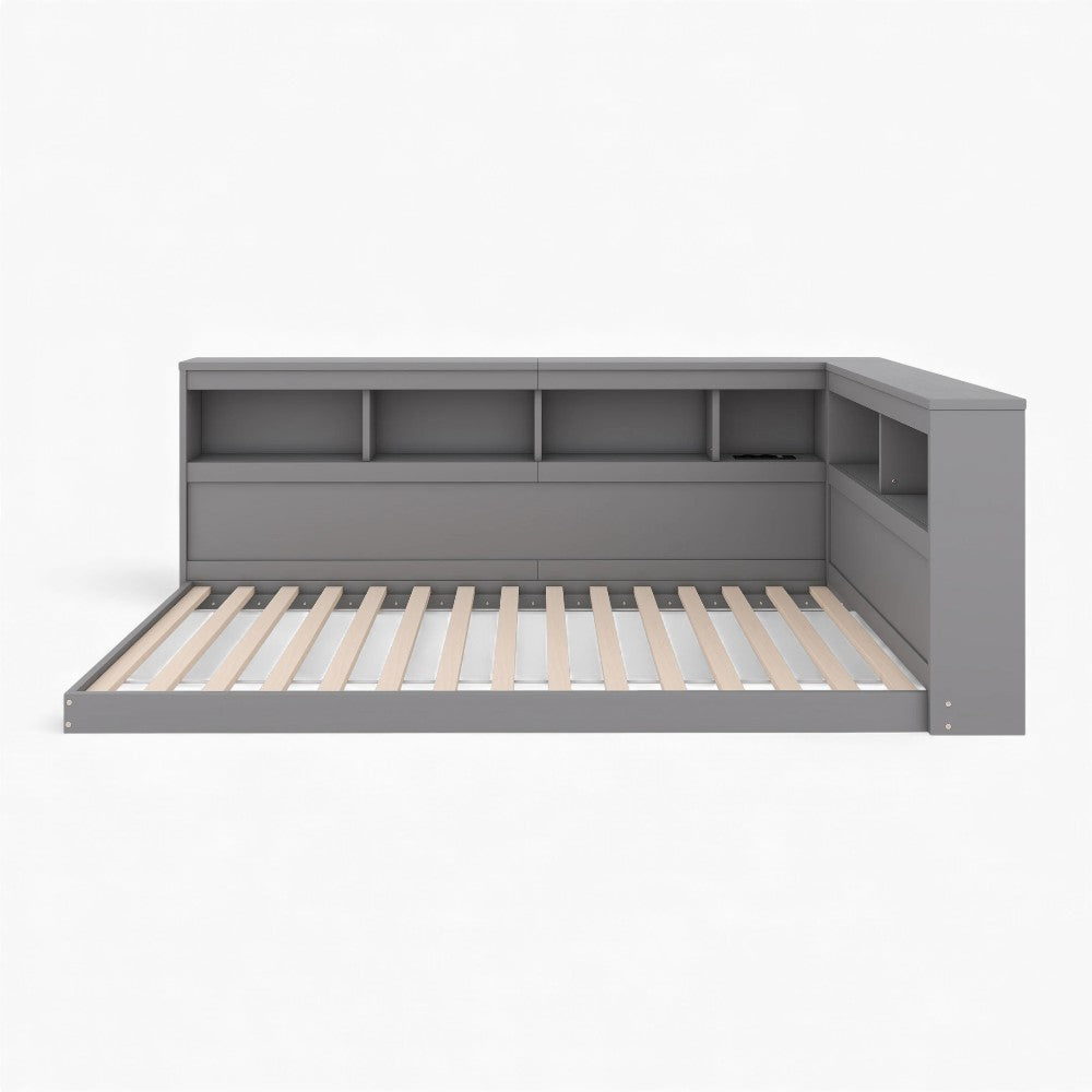 Lit enfant gris au sol avec rangement Tilda Kids