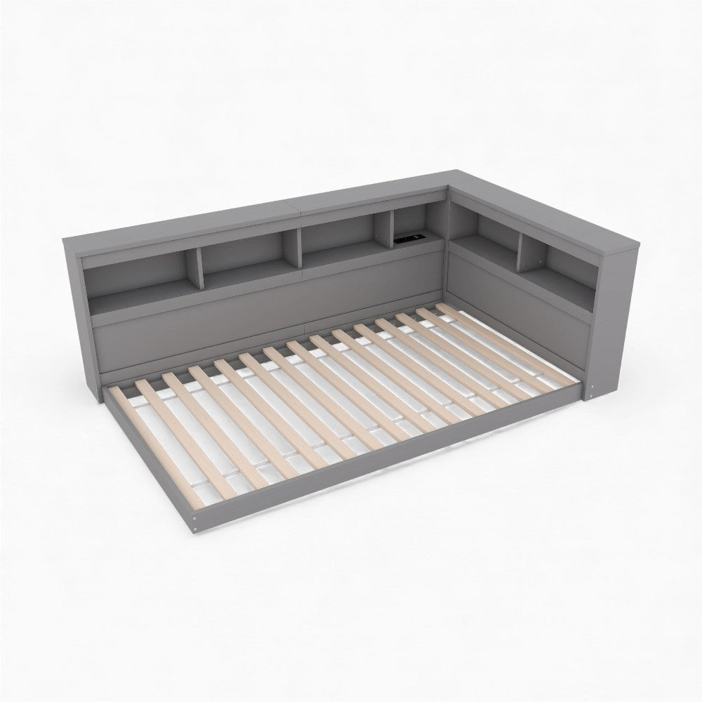 Lit enfant gris au sol avec rangement Tilda Kids