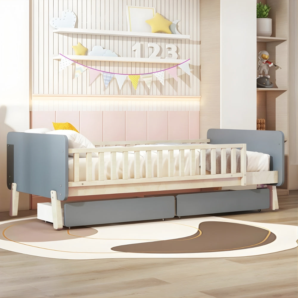 Lit enfant gris avec barrières et rangements Tilda Kids