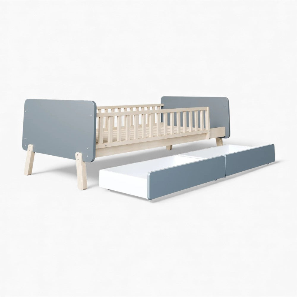 Lit enfant gris avec barrières et rangements Tilda Kids