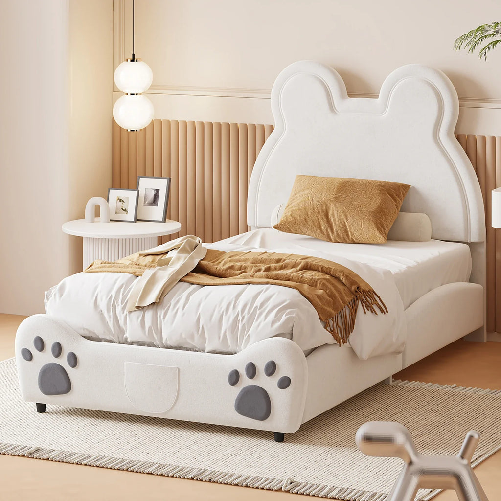 Lit enfant rembourré en forme d'ours blanc 90x200 Tilda Kids