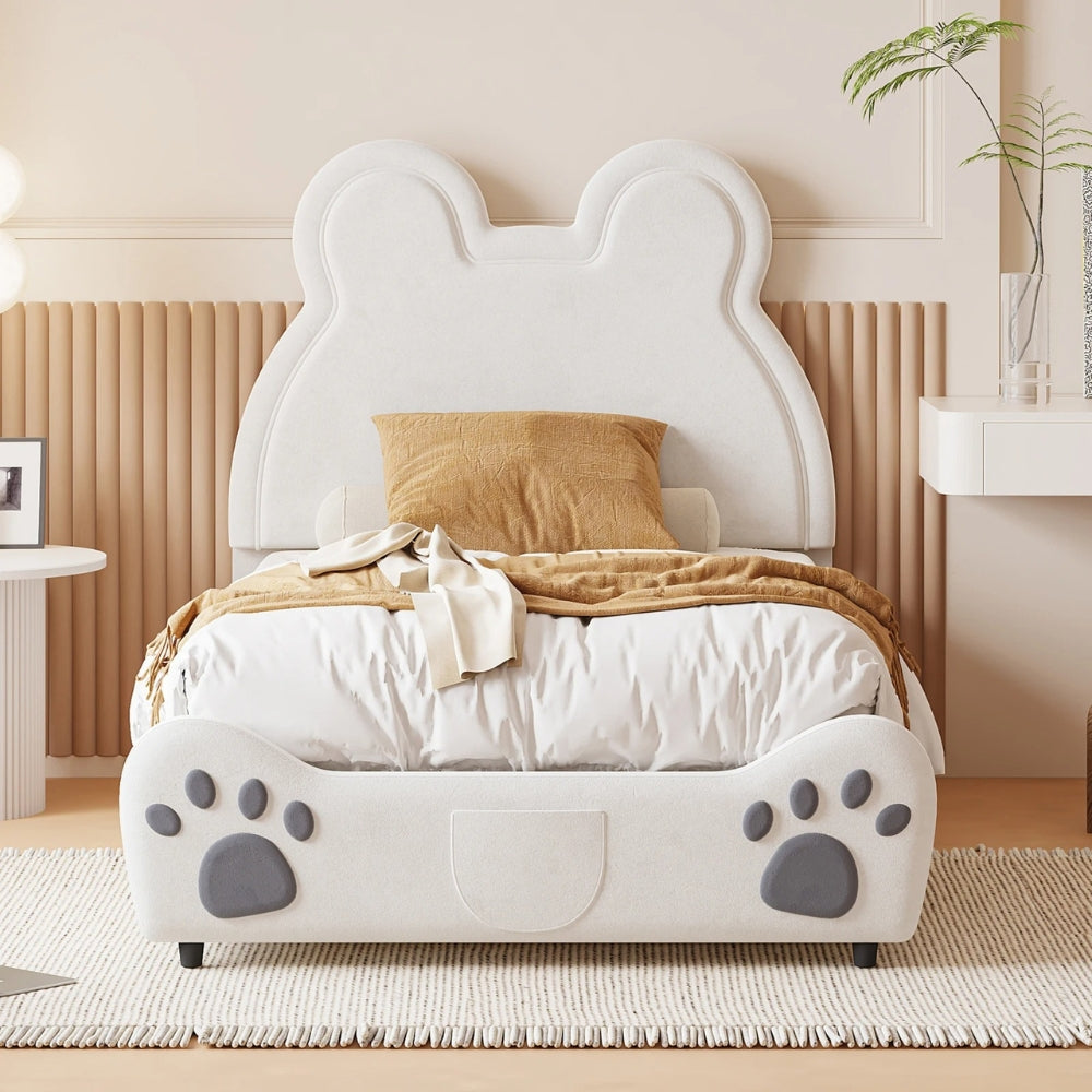 Lit enfant rembourré en forme d'ours blanc 90x200 Tilda Kids