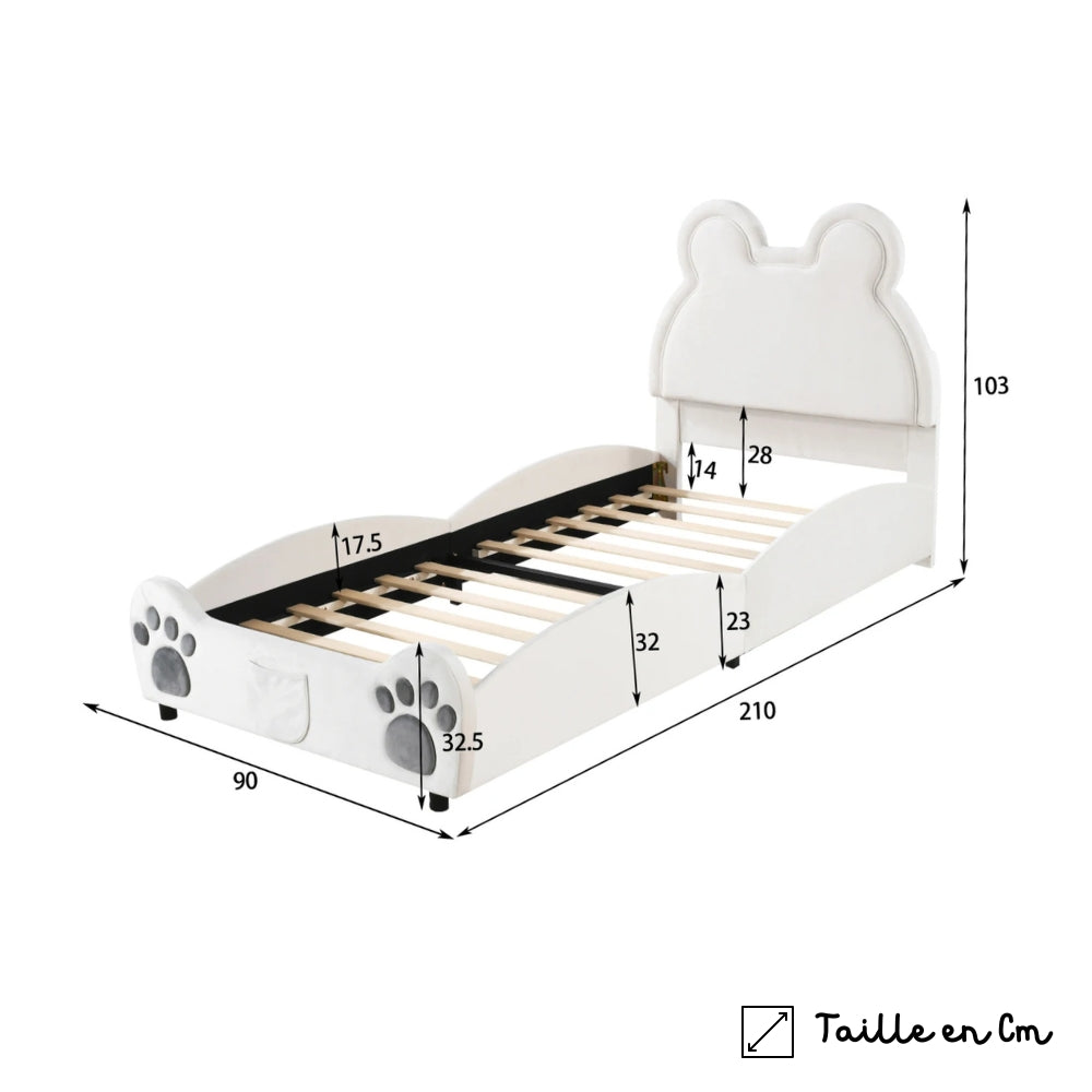 Lit enfant rembourré en forme d'ours blanc 90x200 Tilda Kids