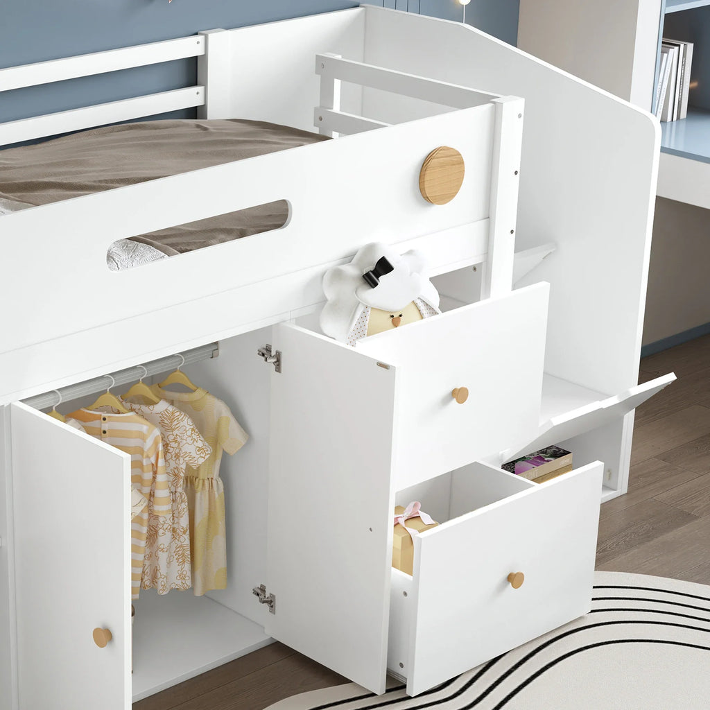 Lit enfant surélevé 90x200 avec rangements intégrés Tilda Kids
