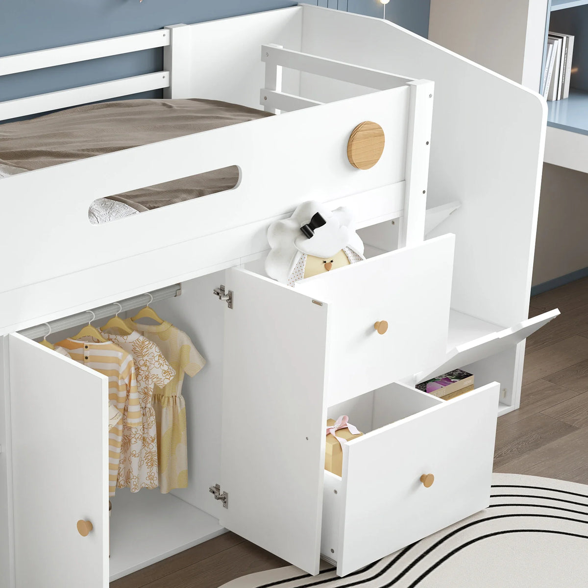 Lit enfant surélevé 90x200 avec rangements intégrés Tilda Kids