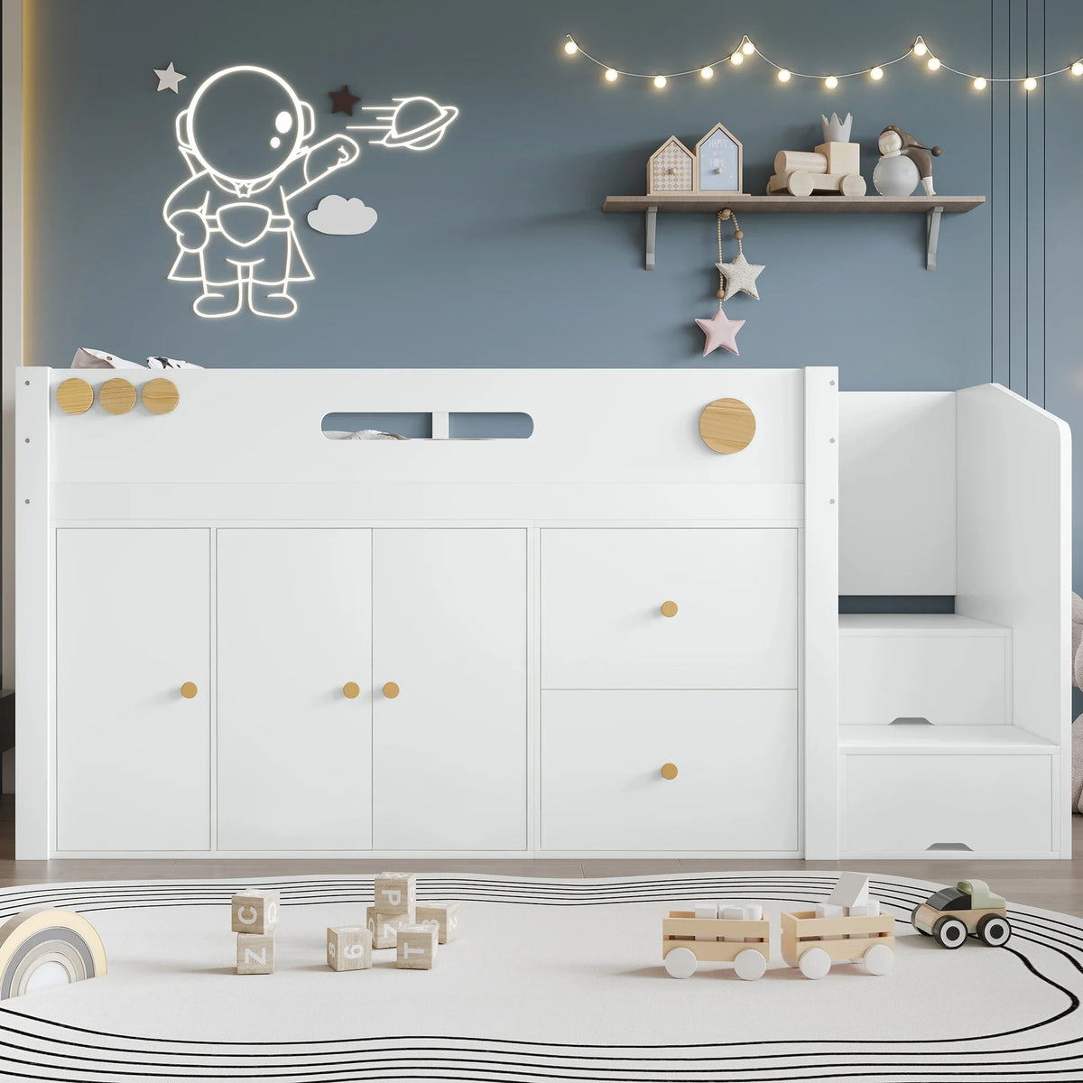 Lit enfant surélevé 90x200 avec rangements intégrés Tilda Kids
