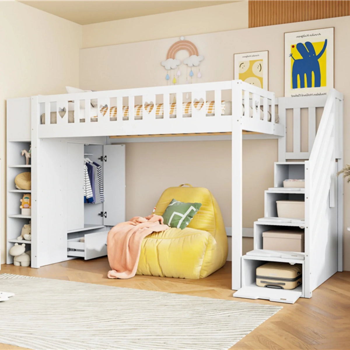 Lit mezzanine avec rangements intégrés enfant Tilda Kids