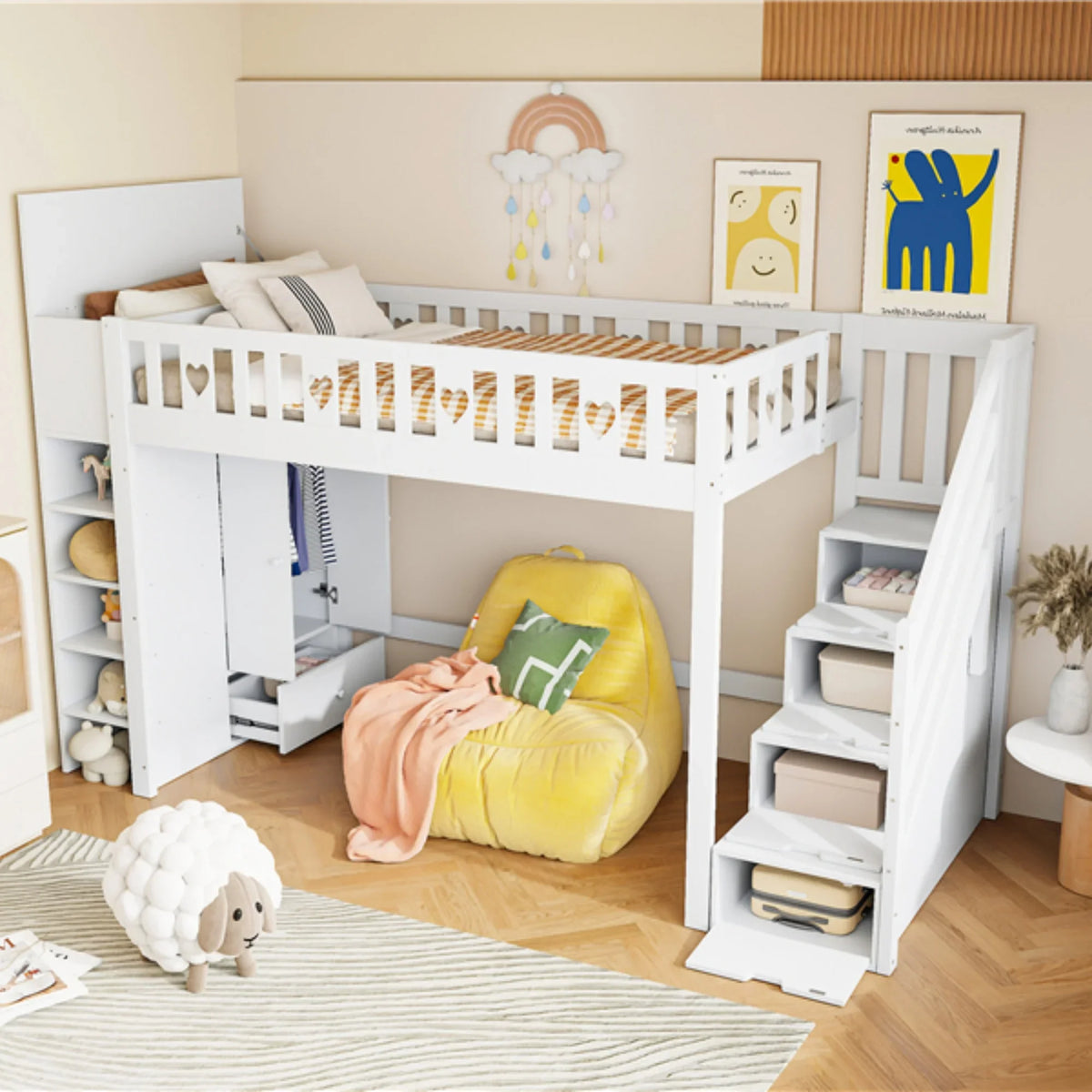 Lit mezzanine avec rangements intégrés enfant Tilda Kids
