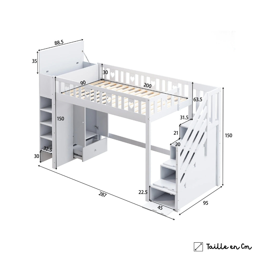 Lit mezzanine avec rangements intégrés enfant Tilda Kids